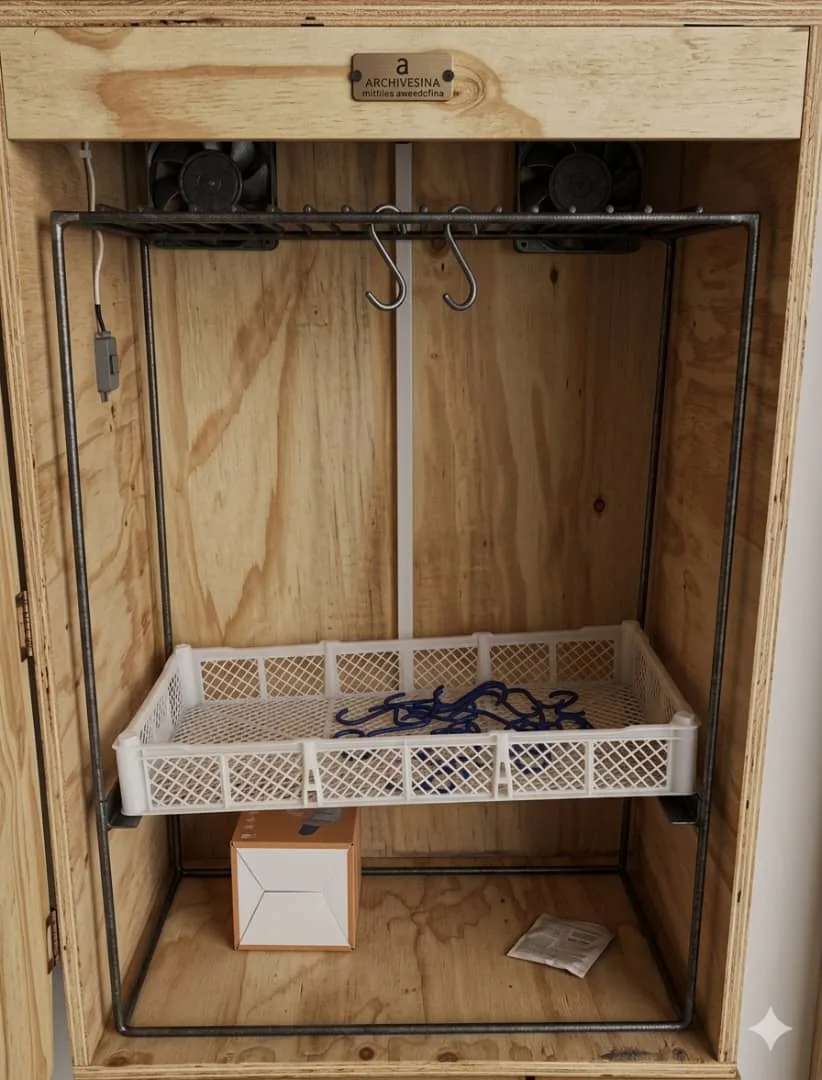 Arctic Clima biltong drying machine, open and glowing warm inside